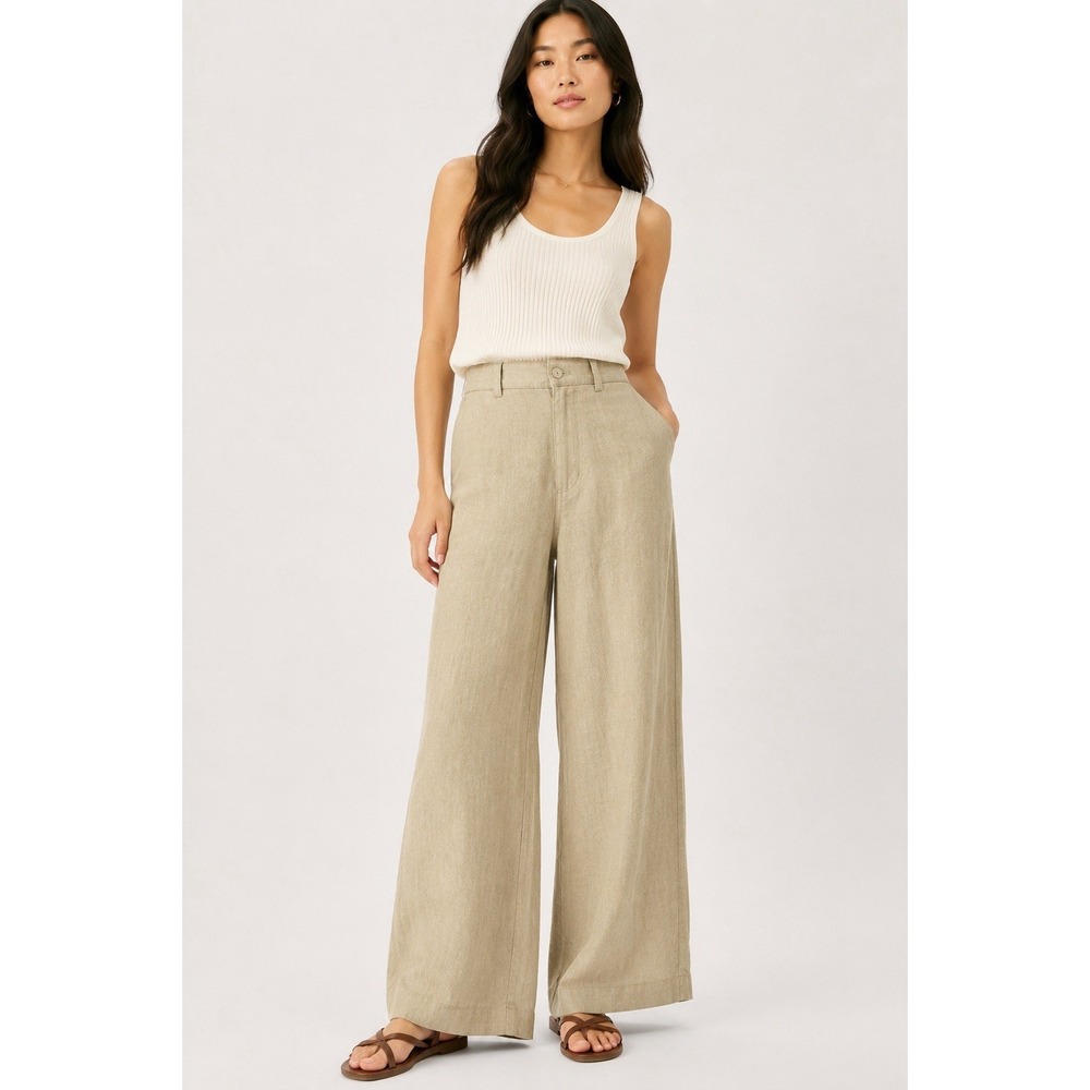 NWT A New Day Linen Blend Wide Leg Pants Tan Khaki Women's Size 8